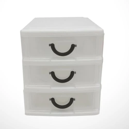 Kunststoffbox mit 3 Schubladen aus Beige PP Kunststoff Leicht mit Griff Aufbewahrungsbox für Bürobedarf im Büro und Wohnzimmer