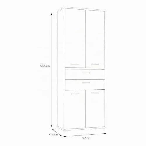 Forte KEFLAVIK Büroschrank 80 90, moderner Büroschrank mit 4 Türen und 2 Schubladen, Weiß|Artisan Eiche Holzdekor, 84,5 cm breit x 226,5 cm hoch x 41,5 cm tief
