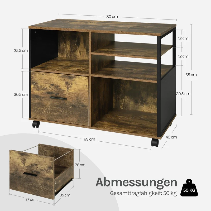 WOLTU Aktenschrank, Rollcontainer mit Schublade und offenen Fächern