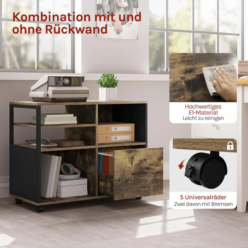 WOLTU Aktenschrank, Rollcontainer mit Schublade und offenen Fächern