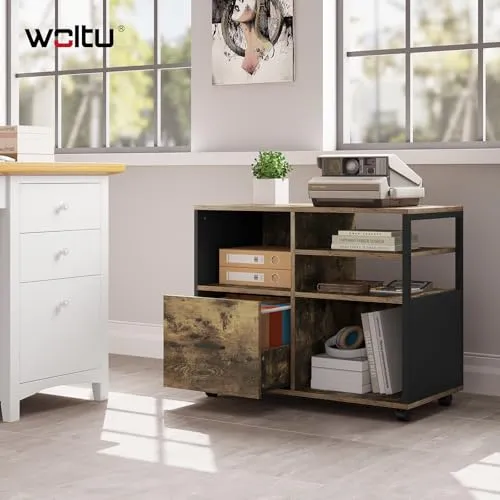 WOLTU Aktenschrank, Rollcontainer mit Schublade und offenen Fächern