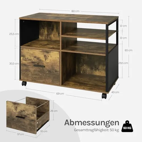 WOLTU Aktenschrank, Rollcontainer mit Schublade und offenen Fächern