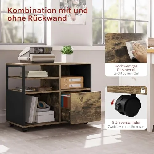 WOLTU Aktenschrank, Rollcontainer mit Schublade und offenen Fächern