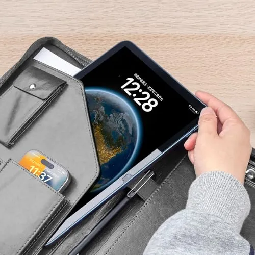 Schreibmappe A4 mit Klemmbrett & Reißverschluss, Premium Konferenzmappe aus PU Leder, Dokumentenmappe Organizer für Business, Büro, Reise, Klemmbrettmappe, Geschenk für Herren & Damen, Schwarz