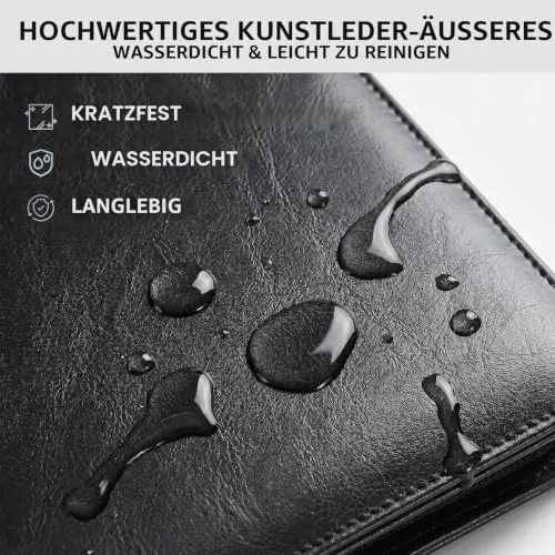 Schreibmappe A4 mit Klemmbrett & Reißverschluss, Premium Konferenzmappe aus PU Leder, Dokumentenmappe Organizer für Business, Büro, Reise, Klemmbrettmappe, Geschenk für Herren & Damen, Schwarz