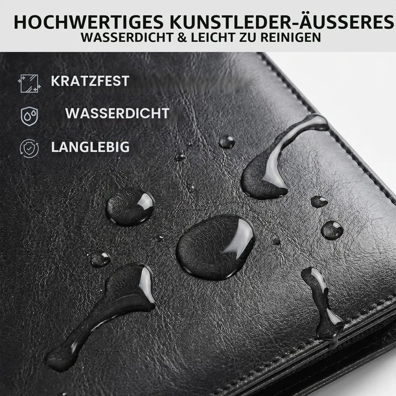 Schreibmappe A4 mit Klemmbrett & Reißverschluss, Premium Konferenzmappe aus PU Leder, Dokumentenmappe Organizer für Business, Büro, Reise, Klemmbrettmappe, Geschenk für Herren & Damen, Schwarz