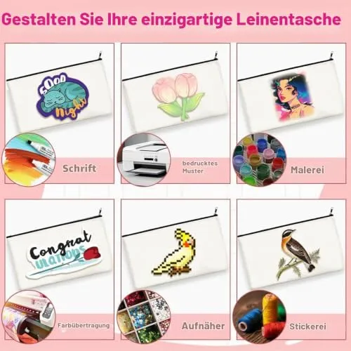 20er Canvas Stoffmäppchen zum Bemalen 21x12cm Blanko Baumwolle Stoffbeutel