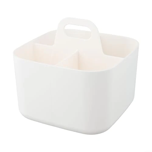 Stapelbarer Kunststoffkorb mit Griff für Zuhause, Büro, Aufbewahrung, Organisation, Zubehör, Handwerk, Kosmetik, ordentlich (weiß)