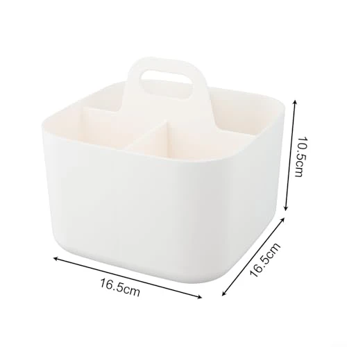 Stapelbarer Kunststoffkorb mit Griff für Zuhause, Büro, Aufbewahrung, Organisation, Zubehör, Handwerk, Kosmetik, ordentlich (weiß)
