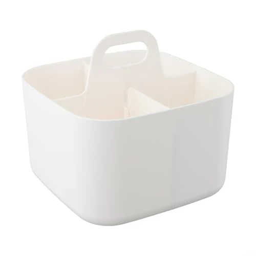 Stapelbarer Kunststoffkorb mit Griff für Zuhause, Büro, Aufbewahrung, Organisation, Zubehör, Handwerk, Kosmetik, ordentlich (weiß)
