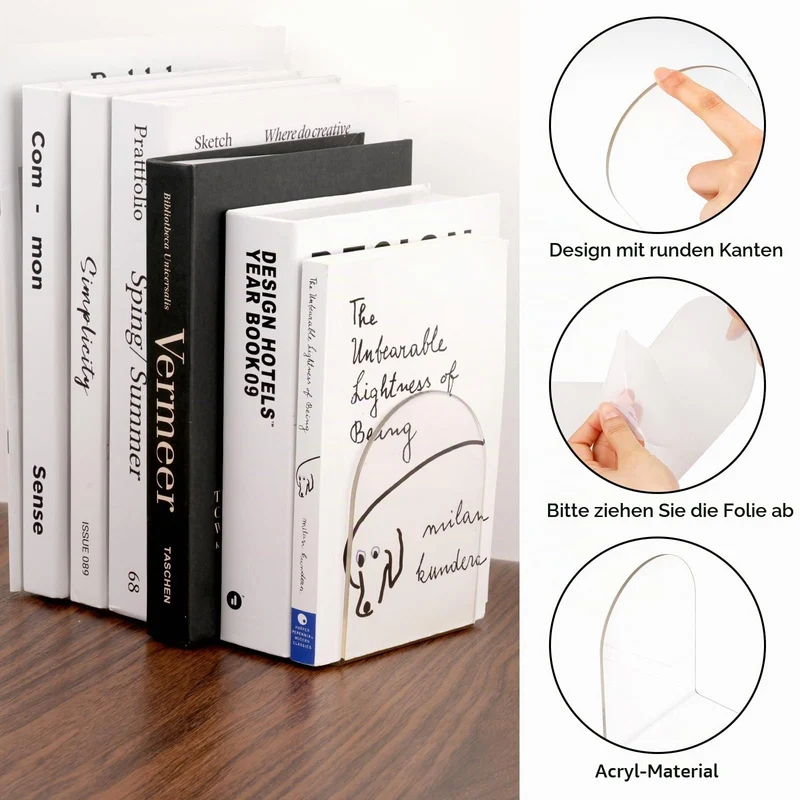 2Pcs Buchstütze Acryl, 100x100x130mm Buchstützen, Transparent Bücherhalter