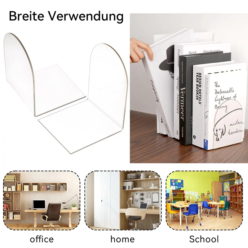 2Pcs Buchstütze Acryl, 100x100x130mm Buchstützen, Transparent Bücherhalter