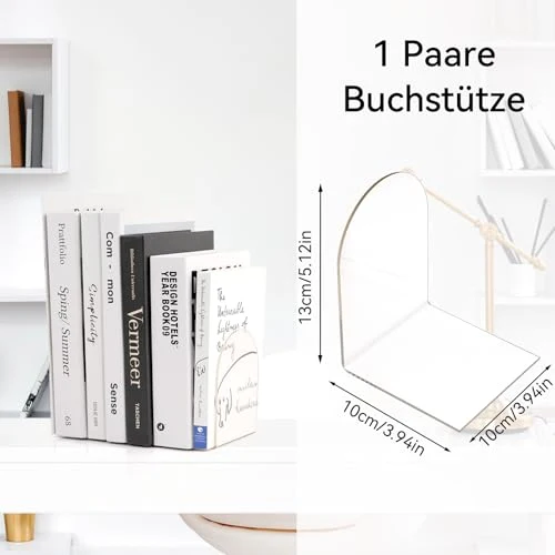 2Pcs Buchstütze Acryl, 100x100x130mm Buchstützen, Transparent Bücherhalter