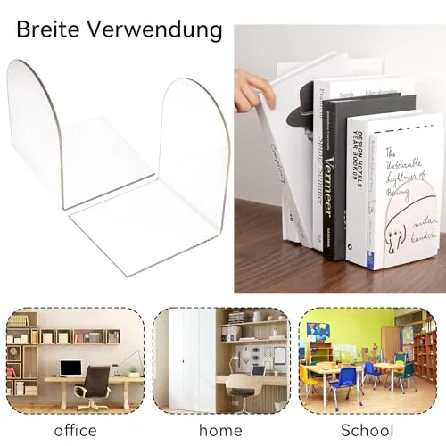 2Pcs Buchstütze Acryl, 100x100x130mm Buchstützen, Transparent Bücherhalter
