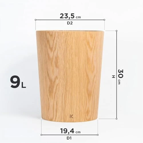 Kazai. Echtholz Papierkorb Börje | Moderner Holz Mülleimer für Büro, Kinderzimmer, Schlafzimmer u.m. | Eiche