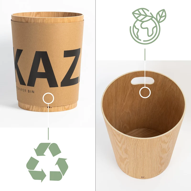 Kazai. Echtholz Papierkorb Börje | Moderner Holz Mülleimer für Büro, Kinderzimmer, Schlafzimmer u.m. | Eiche