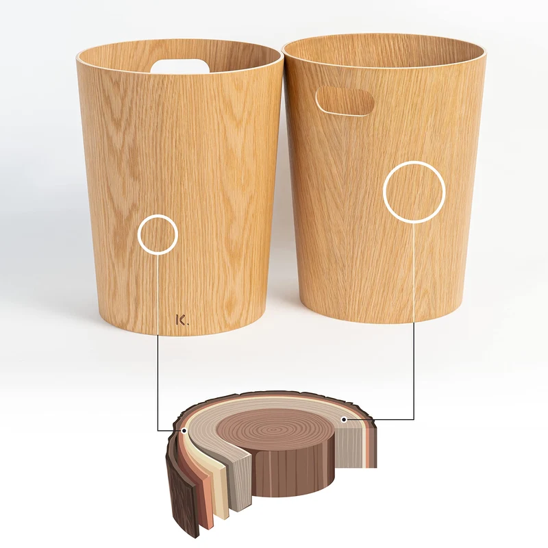 Kazai. Echtholz Papierkorb Börje | Moderner Holz Mülleimer für Büro, Kinderzimmer, Schlafzimmer u.m. | Eiche