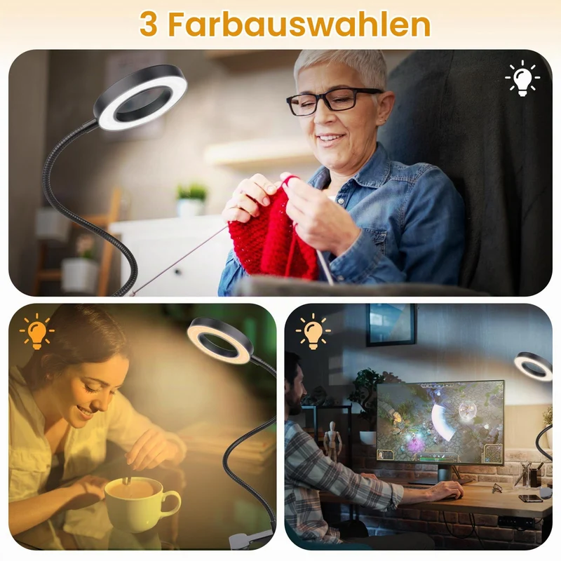 MXTIMWAN 5X Lupe mit Licht, 3 Modi & 10 Dimmstufen, Klemmleuchte für Büro Heimgebrauch, Schwanenhals Klemmlampe, für Lesen, Reisen, Schlafzimmer, Büro