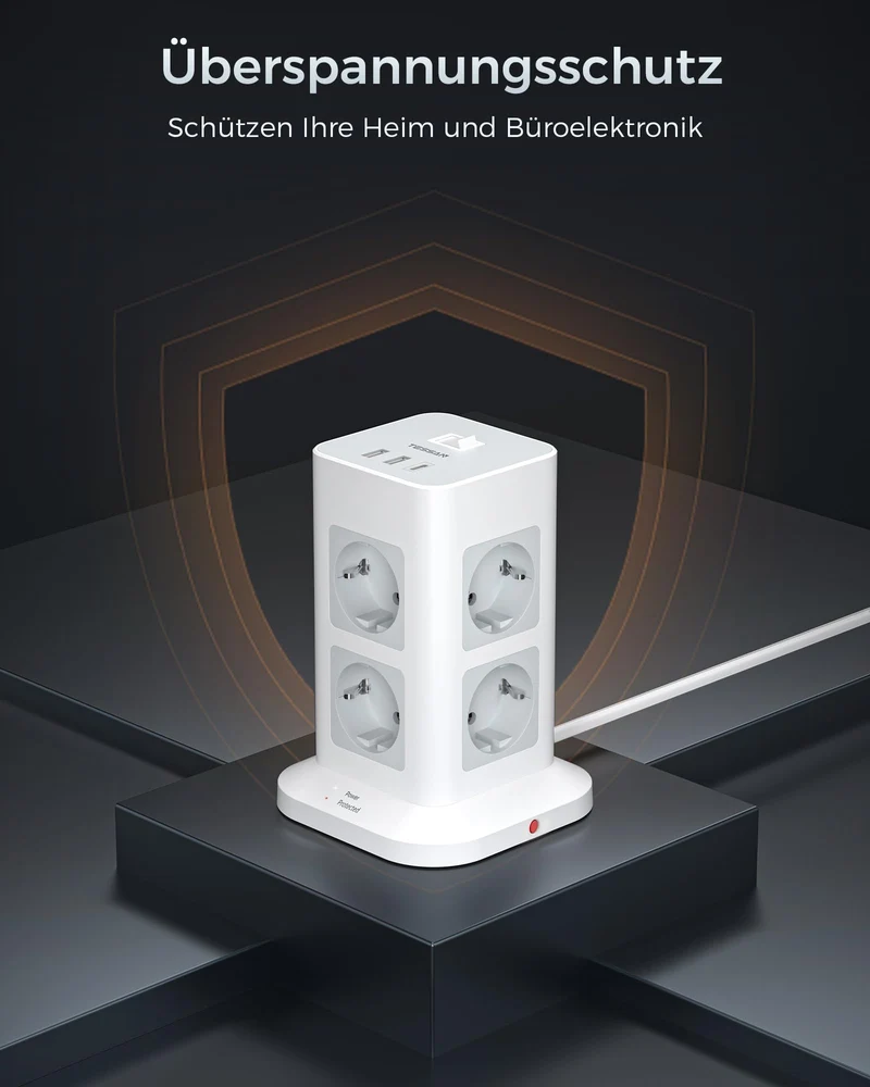 TESSAN 8 Fach Mehrfachsteckdose mit USB C, Verlängerungskabel 2M, Grau
