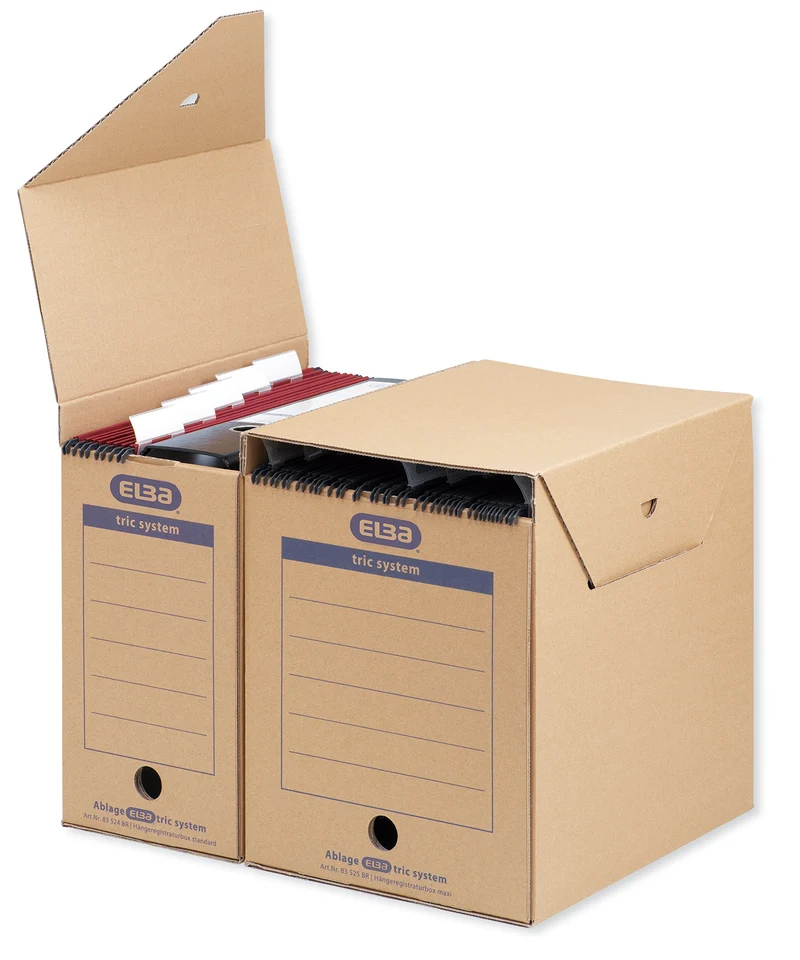 Elba tric system Hängeregistraturbox maxi, 6 Stück, Archivbox aus recyceltem Wellkarton, für Hängeregistraturen & Dokumente DIN A4 – naturbraun –