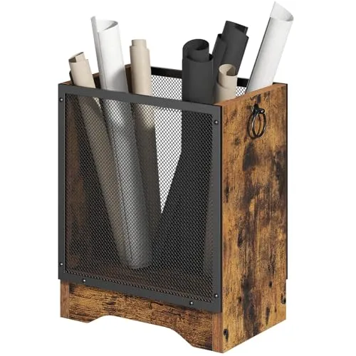 HOOBRO Mülleimer im Vintage-Stil mit Drahtgitter und Spanplatten-Sockel, Rechteckiger Papierkorb für Büro, Abfalleimer mit seitlichen Griffen und Erhöhtem Sockel, Vintagebraun und Schwarz EBF06LJ01G1