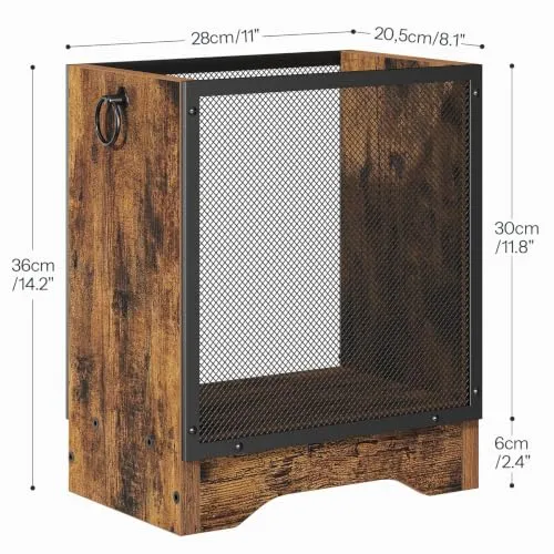 HOOBRO Mülleimer im Vintage-Stil mit Drahtgitter und Spanplatten-Sockel, Rechteckiger Papierkorb für Büro, Abfalleimer mit seitlichen Griffen und Erhöhtem Sockel, Vintagebraun und Schwarz EBF06LJ01G1