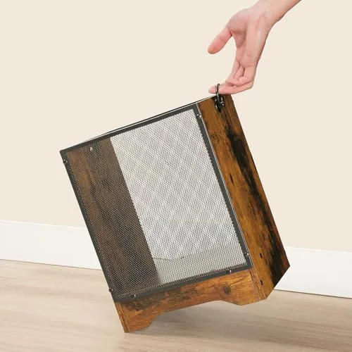 HOOBRO Mülleimer im Vintage-Stil mit Drahtgitter und Spanplatten-Sockel, Rechteckiger Papierkorb für Büro, Abfalleimer mit seitlichen Griffen und Erhöhtem Sockel, Vintagebraun und Schwarz EBF06LJ01G1