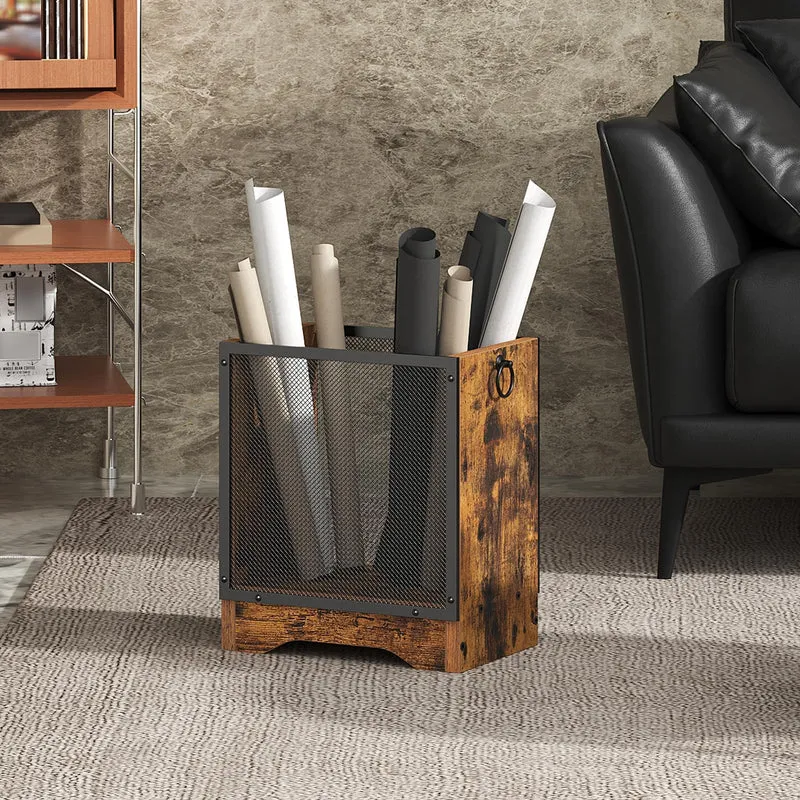 HOOBRO Mülleimer im Vintage-Stil mit Drahtgitter und Spanplatten-Sockel, Rechteckiger Papierkorb für Büro, Abfalleimer mit seitlichen Griffen und Erhöhtem Sockel, Vintagebraun und Schwarz EBF06LJ01G1