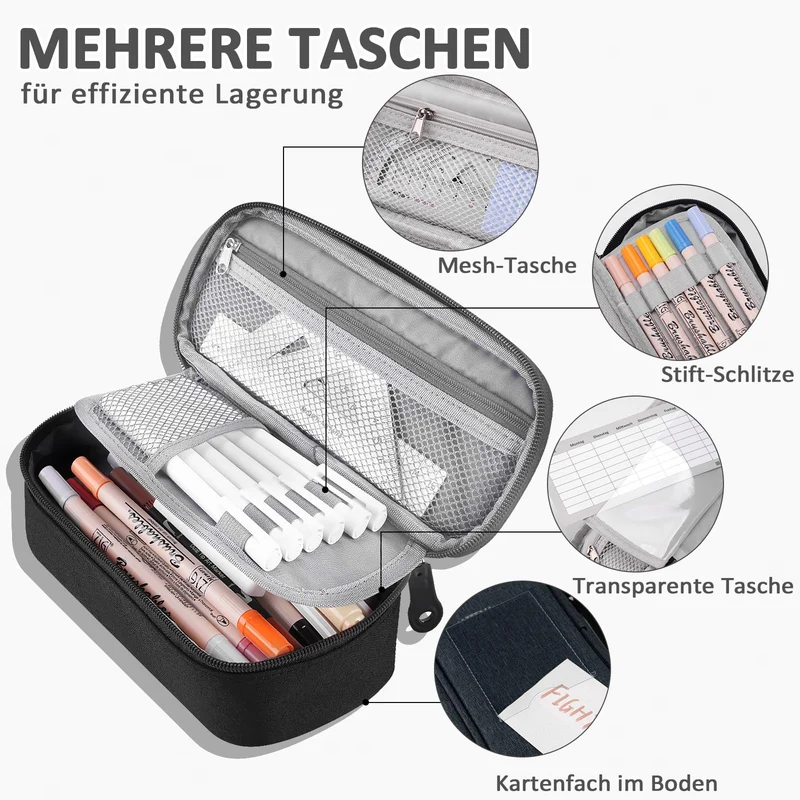 wonsar Federmäppchen Mäppchen Federtasche Etui 4 Fach Federmäppchen Mädchen Jungen Teenager Schlamppermäppchen für Schule & Büro