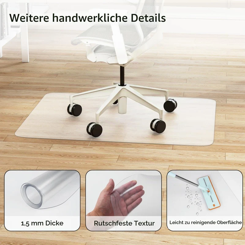 LIFEZEAL Bodenschutzmatte, Bodenunterlage Bürostuhl Unterlage, Fussbodenschutz Transparent, Schreibtischunterlage Stuhlunterlage für Hartböden (Transparent, 180 x 160 cm)