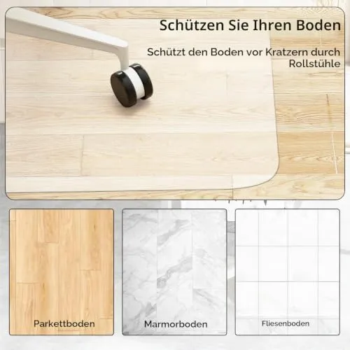 LIFEZEAL Bodenschutzmatte, Bodenunterlage Bürostuhl Unterlage, Fussbodenschutz Transparent, Schreibtischunterlage Stuhlunterlage für Hartböden (Transparent, 180 x 160 cm)