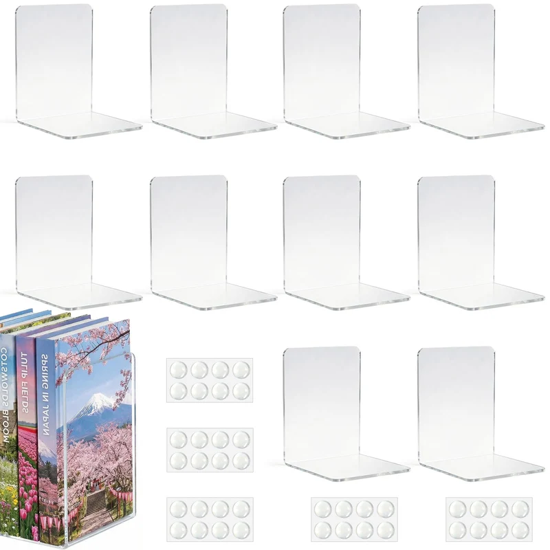 10 Stück Transparent Buchstützen, Acryl-Buchstützen für Regale