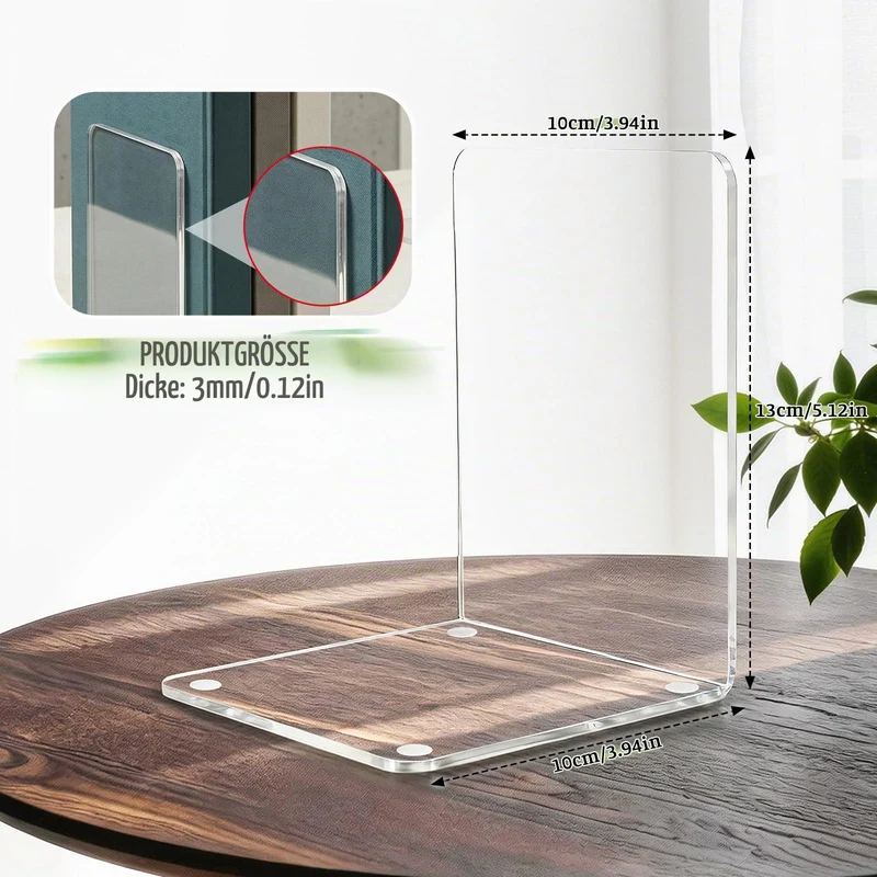 10 Stück Transparent Buchstützen, Acryl-Buchstützen für Regale