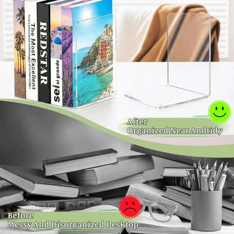 10 Stück Transparent Buchstützen, Acryl-Buchstützen für Regale