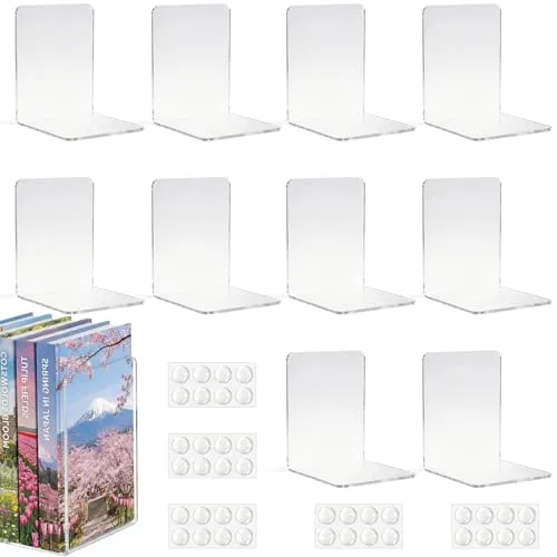 10 Stück Transparent Buchstützen, Acryl-Buchstützen für Regale