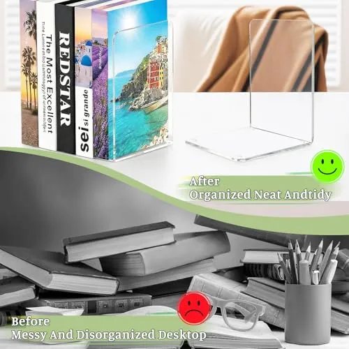 10 Stück Transparent Buchstützen, Acryl-Buchstützen für Regale