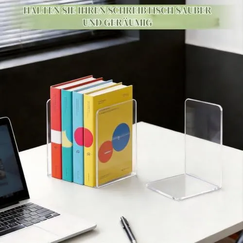 10 Stück Transparent Buchstützen, Acryl-Buchstützen für Regale