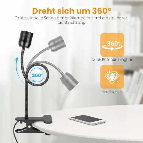 Dimmbare LED-Klemmlampe, Zoombare Leselampe Bett mit 10 Dimmstufen, 2 Stück