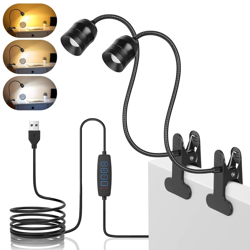 Dimmbare LED-Klemmlampe, Zoombare Leselampe Bett mit 10 Dimmstufen, 2 Stück