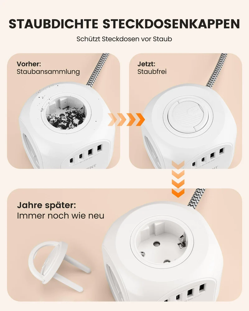LENCENT 4 Fach Steckdosenleiste Flachstecker Steckdosenwürfel 8 in 1 Cube