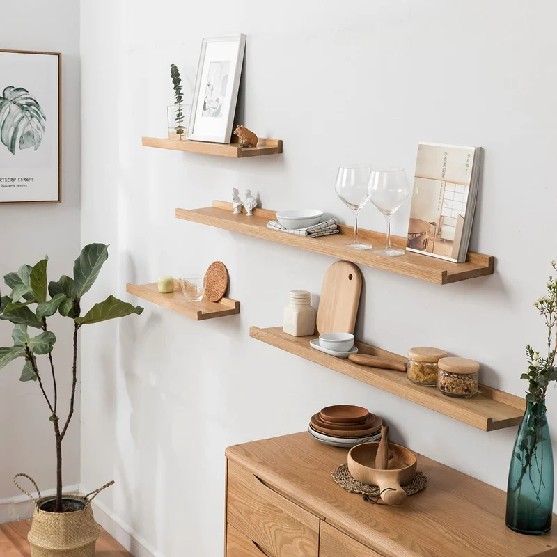 Gieanoo Bilderleiste Holz,60cm Eiche Regal Massiv Schweberegal Wandregal gewürzregal regalbrett Hängeregal Ideal für Wohnzimmer Schlafzimmer Badezimer
