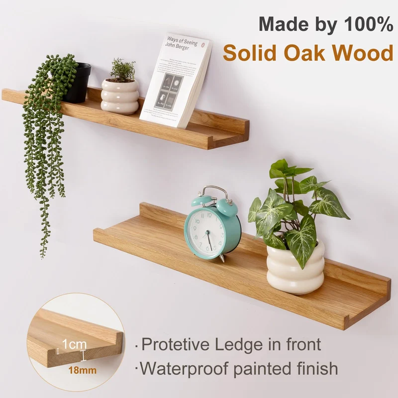 Gieanoo Bilderleiste Holz,60cm Eiche Regal Massiv Schweberegal Wandregal gewürzregal regalbrett Hängeregal Ideal für Wohnzimmer Schlafzimmer Badezimer