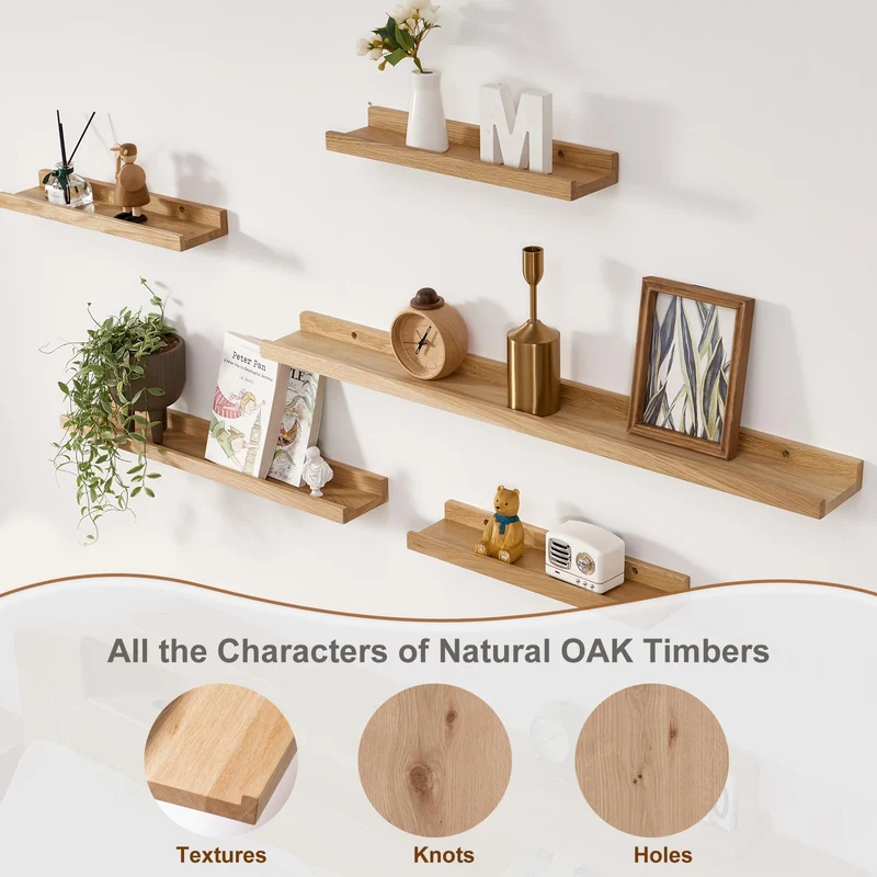 Gieanoo Bilderleiste Holz,60cm Eiche Regal Massiv Schweberegal Wandregal gewürzregal regalbrett Hängeregal Ideal für Wohnzimmer Schlafzimmer Badezimer