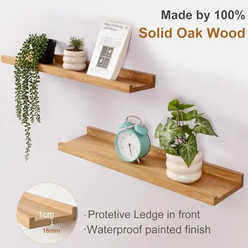 Gieanoo Bilderleiste Holz,60cm Eiche Regal Massiv Schweberegal Wandregal gewürzregal regalbrett Hängeregal Ideal für Wohnzimmer Schlafzimmer Badezimer