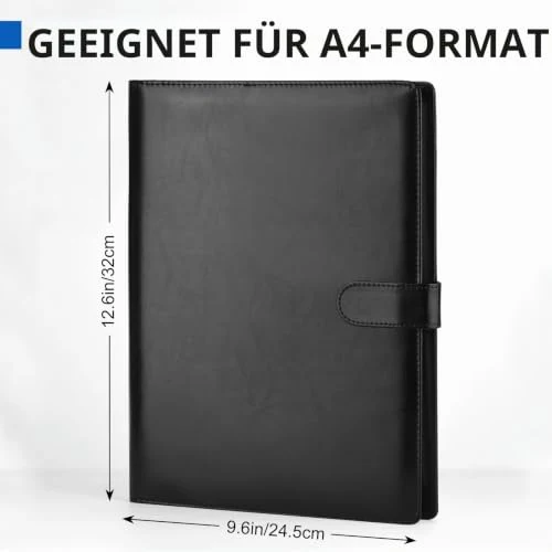 Klemmbrett Mappe A4, Schreibmappe A4, Ordner Klemmbrettmappe, Konferenzmappe aus PU-Leder, Dokumentenmappe, Portfolio Padfolio Schwarz