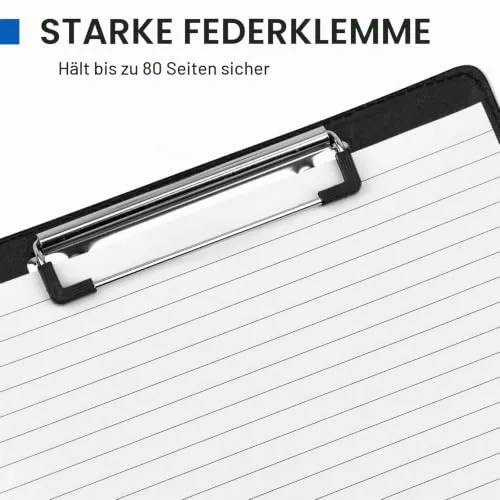 Klemmbrett Mappe A4, Schreibmappe A4, Ordner Klemmbrettmappe, Konferenzmappe aus PU-Leder, Dokumentenmappe, Portfolio Padfolio Schwarz