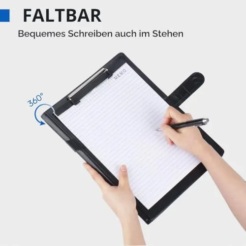 Klemmbrett Mappe A4, Schreibmappe A4, Ordner Klemmbrettmappe, Konferenzmappe aus PU-Leder, Dokumentenmappe, Portfolio Padfolio Schwarz