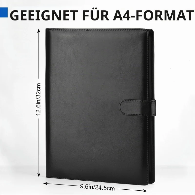 Klemmbrett Mappe A4, Schreibmappe A4, Ordner Klemmbrettmappe, Konferenzmappe aus PU-Leder, Dokumentenmappe, Portfolio Padfolio Schwarz