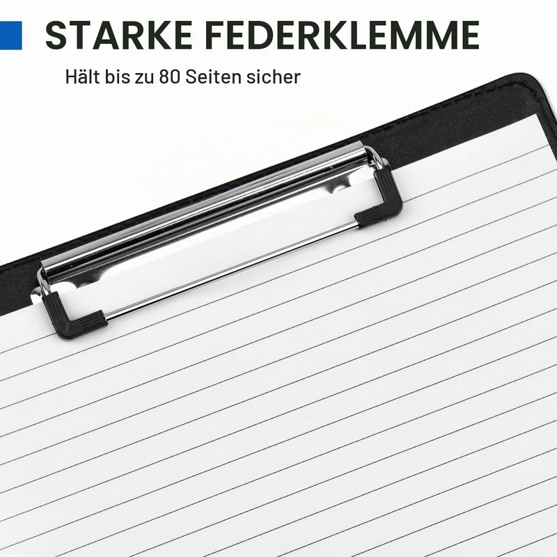 Klemmbrett Mappe A4, Schreibmappe A4, Ordner Klemmbrettmappe, Konferenzmappe aus PU-Leder, Dokumentenmappe, Portfolio Padfolio Schwarz