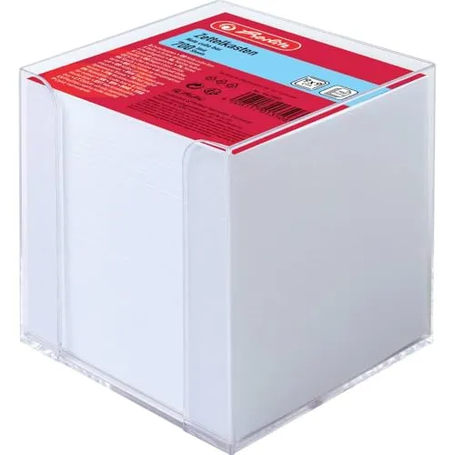 Herlitz befüllter Zettelkasten transparent, 9 x 9 x 9 cm, 700 Blatt, weiß